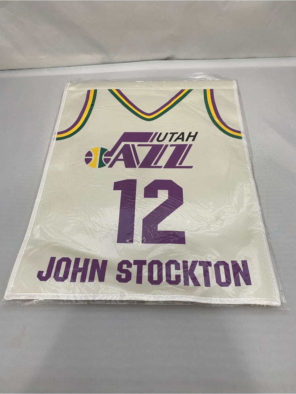 John Stockton Jersey Wall Banner - White/Purple